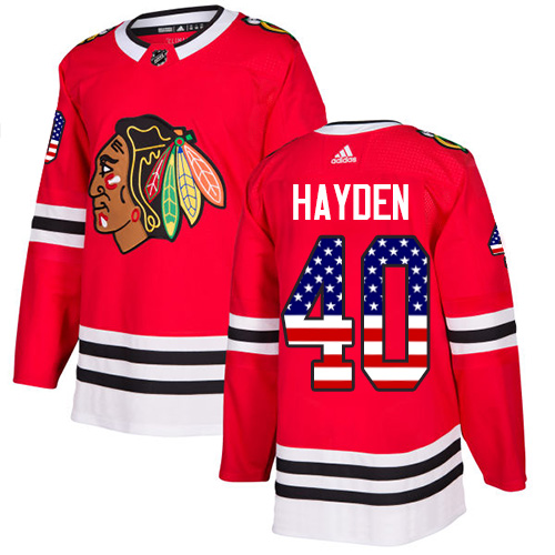 Adidas Blackhawks #40 John Hayden Red Home Authentic USA Flag Stitched NHL Jersey